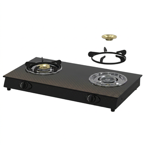 Table de cuisson à gaz double brûleur Sunhouse 18 pouces, surface en verre, commande par bouton, allumage piézoélectrique, modèle de table pour usage domestique SHB2023 - Product Image 1
