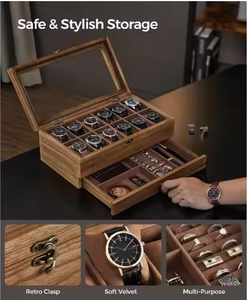 12-slot Hộp gỗ lớn kính nắp có thể tháo rời nhung Gối 2 tầng hiển thị trường hợp lưu trữ nhà tổ chức hộp - Product Image 4