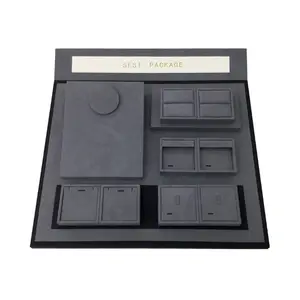 Wholesale Black And Gray Microfiber Jewelry Display Stand Set For Earrings Ring Necklace Display