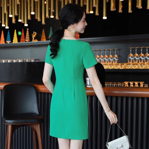 Women's Professional Sheath Dress Square Collar Solid Color Polyester Front Desk Work Uniform White Black Green - Product Image 4