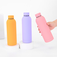 Botella de Agua Aislada al Vacío de Acero Inoxidable de 500 ml con Logotipo Personalizado al por Mayor, Taza Deportiva Minimalista de Color Sólido
