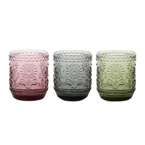 Ensemble de verres à boire Vintage de botanique, tasse à boire Vintage en verre violet décoratif en relief Floral luxueux - Product Image 3
