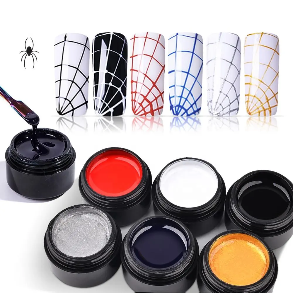 Простая картина паук гель 6 видов цветов для дизайна ногтей для профессионального салона