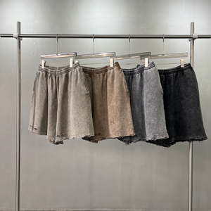 Ropa de calle holgada personalizada, pantalones cortos informales de verano con borde crudo, traje diario Retro, pantalones cortos de algodón lavado Vintage Unisex - Product Image 1