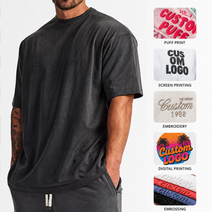 <span class=keywords><strong>Camiseta</strong></span> Deportiva Negra Personalizada al por Mayor, Lisa, Estilo Acid Wash, Holgada, <span class=keywords><strong>de</strong></span> Algodón, con Estampado Gráfico, para Hombre - Product Image 1
