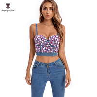 Risamshan — soutien-gorge en jean strass acrylique, sous-vêtement Sexy, Body façonnant avec crochet, pour femmes