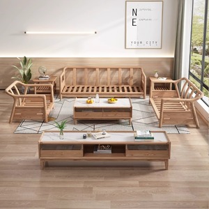 Sofá en Forma de L de Madera Maciza, Tres Plazas, Convertible, Estilo Nórdico, Muebles para Sala de Estar - Product Image 2