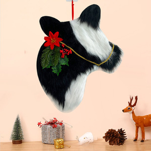 Adorno de pared con cabeza de vaca navideña, estilo vaca lechera, decoración navideña de poliéster para decoraciones de fiestas en granjas - Product Image 3
