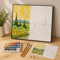 Kit de Peinture par Numéros : Champ Doré Tourbillonnant, Allée, Cypres, Paysage – Toile Imprimée DIY pour Adultes Débutants