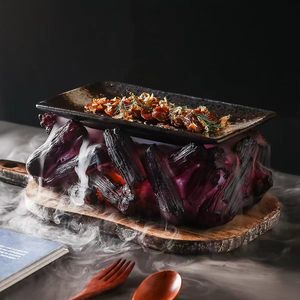 Plaque <span class=keywords><strong>de</strong></span> cuisson en charbon <span class=keywords><strong>de</strong></span> bois volcanique noir <span class=keywords><strong>de</strong></span> style japonais, utilisable sur glace sèche pour un effet artistique, <span class=keywords><strong>vaisselle</strong></span> créative - Product Image 2