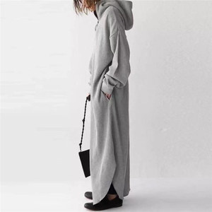 Meilleure vente Sweat-shirt rétro décontracté à manches longues <span class=keywords><strong>Zipp</strong></span> up Robe à capuche surdimensionnée pour femme - Product Image 5
