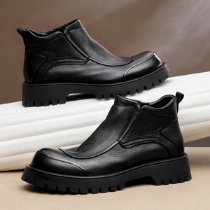 Men's High Quality Casual Leather <b>Shoes</b> Outdoor Breathable Leather Boots Genuine Leather Slip on Boots - Product Image 1
