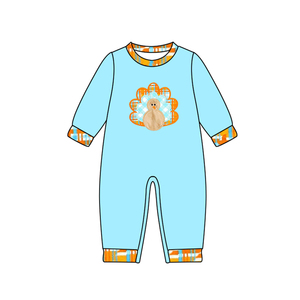 Personalizado niña Boutique azul pavo estampado otoño trajes niños al por mayor niño niña manga larga conjunto de ropa infantil - Product Image 6