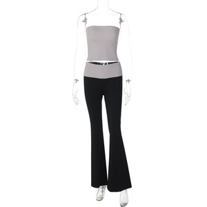 Spot New Strapless Top & Flared Pants Two-Piece <b>Set</b> Color Block Fashion Outfit for Women Fashion - Product Image 5