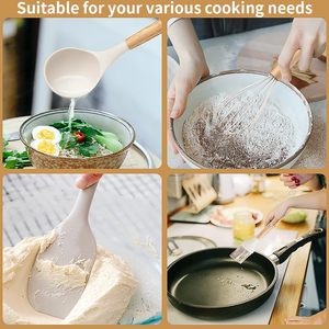 12-Piece Nordic Style Eco-friendly Kitchenware <b>Set</b> White <b>Silicone</b> Wooden Handles Dishwasher Safe for <b>Kitchen</b> <b>Utensils</b> Including - Product Image 3