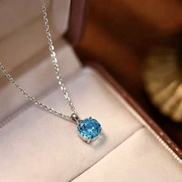 Colliers pendentifs de luxe en argent sterling 925 avec zircon cubique bleu taille rose pour femme