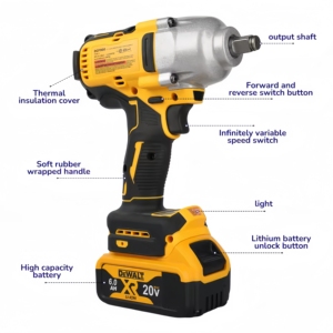 Clé à chocs électrique sans fil au lithium-ion rechargeable <span class=keywords><strong>Dewalt</strong></span> <span class=keywords><strong>1</strong></span>/<span class=keywords><strong>2</strong></span> pouce 900N, clé à chocs sans balais pour la réparation de voitures et de camions, outils électriques - Product Image 4