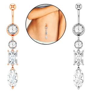 Conjunto de mujer Zircon playa flotante ombligo anillo mariposa colgante combinación acero inoxidable quirúrgico ombligo anillos cuerpo regalo - Product Image 3