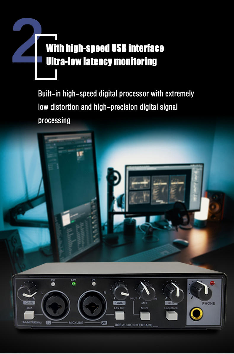 USB audio interface GAXMD22P 2 in 2 output Recording sound card