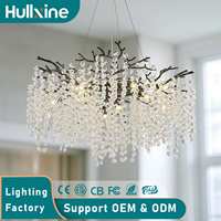 Lustre moderne HX en forme de branche d'arbre en cristal avec hauteur réglable, lumière LED blanc chaud pour chambre à coucher