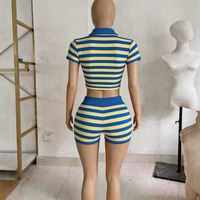 Ensemble 2 pièces polo rayé sans manches et short de détente pour femme – Tenue décontractée et confortable en maille pour l'été – Vêtements de sport et de boutique