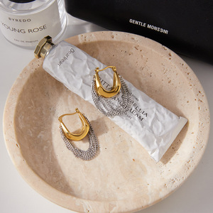 U-Shaped Huggie <b>Earrings</b> With Chain <b>Tassel</b> 18K Gold Stainless Steel Two Tone For Women Light Luxury Fashion Dangle <b>Earrings</b> - Product Image 4