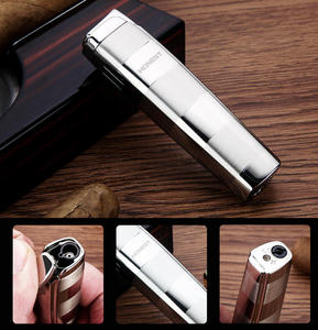 Briquet torche moderne en métal à flamme droite, coupe-vent, rechargeable au butane, écologique, pour cigares, cadeau pour homme, vente en gros - Product Image 4