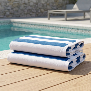 Striped Blue White Cotton Tropical Dry Clean Beach Towel Quick-Dry Rectangle Modern Summer for Adults - Product Image 1