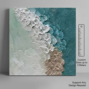Dipinto Astratto Costiero Beige e Bianco, <span class=keywords><strong>Arte</strong></span> Murale in Rilievo Fatta a Mano su MDF per Soggiorno, Hotel, Interni Moderni e Calmi - Product Image 4