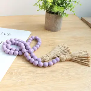 Guirnalda de cuentas de madera de 39 pulgadas <span class=keywords><strong>estilo</strong></span> granja con borlas cuentas de oración versátiles para colgar en la pared Boho Chic decoración del hogar artesanías de madera - Product Image 2