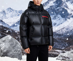 CONMR Veste en duvet populaire de haute qualité pour hommes, noir brillant avec rayure rouge, chaude, veste d'extérieur pour l'hiver - Product Image 4