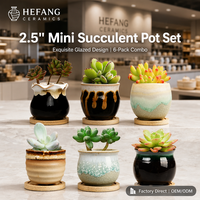 Pot Tanaman Sukulen Keramik Modern Ramah Lingkungan Ukuran 2.5 Inci dengan Lubang Drainase, Set Pot Bunga Mini Berlapis Glasir