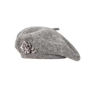 Boinas de Lana Francesas de Color Sólido, Gorro Clásico de Invierno, Boina con Decoración Floral para Mujer - Product Image 3