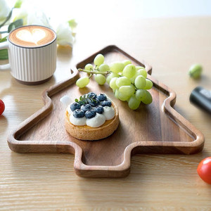 Plateau de Noël en bois d'acacia, grand plateau de service en bois massif pour la nourriture occidentale, la pizza, les repas d'hôtel, le café, le thé - Product Image 4