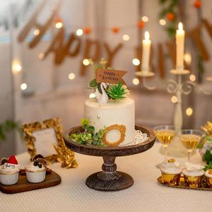 Retro Country Style Wooden Candle Holder <strong>Tray</strong> Turntables Kitchen Decorative <strong>Dessert</strong> Buffet Table Display Stand for Cake Food - Product Image 1