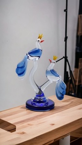 Figura de Loro de Cristal Hecha a Mano, Color Azul, 12 cm de Altura, Diseño Art Deco para Decoración de Sala de Estar - Product Image 3