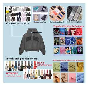定制标志裁剪制造商男女通用有机棉石材水洗空白拉链华夫饼裁剪连帽衫男士皮草 - Product Image 4