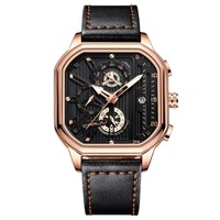 Montre pour homme de haute qualité, bracelet en cuir carré en alliage, mouvement à quartz, lumineuse, sport, mode, calendrier, chronographe, aiguille, 3BAR