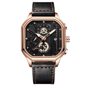 Montre à quartz pour homme de haute qualité, multifonctionnelle, avec calendrier, mouvement à quartz en cuir, cadran carré, luminescent - Product Image 1