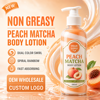 Lotion Corporelle Nourrissante Pêche Matcha 200ml Effet Spirale Bicolore Arc-en-ciel Adoucissante Vente en Gros OEM Personnalisée Populaire
