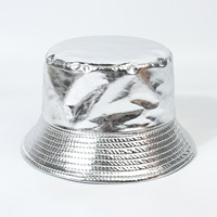 Syh1557 Sombrero de Pescador de Cuero PU Reversible con Logotipo Bordado Personalizado, Sombrero de Cuero Brillante de Doble Cara para Mujer