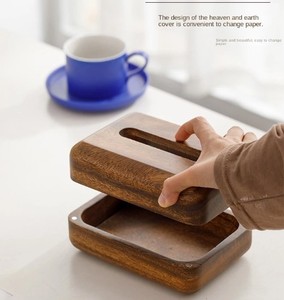 Modern Walnut Solid Wood Eco-Friendly Multi-Purpose Tissue Box Pebble Holder Handmade Hanging Organizer for Home Office Table - Product Image 2