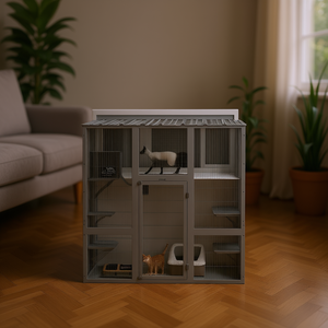 Jaula para Gatos, Casa para Mascotas Cómoda, Modelo D0100HAMTPY, Metálica, Interior, Moderna, Rectangular, Tamaño Mediano, Puerta Corredera Horizontal - Product Image 2