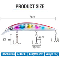 Leurre de pêche dur de haute qualité 36g 13cm Jerkbait coulant, Wobbler lourd pour la pêche en mer en bateau, saumon, poisson-chat et cabillaud
