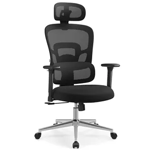SONGMICS OEM kursi meja ergonomis jaring hitam kursi komputer dapat disesuaikan kursi kantor punggung tinggi