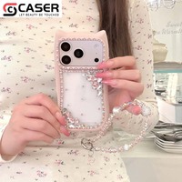Coque de téléphone de luxe avec oreilles de chat en strass et cordon perlé, étui antichoc scintillant pour iPhone 17 16 15 14 Pro Max