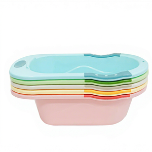 Household Plastic <b>Bath</b> Tub With Anti Slip Support Frame Soap <b>Storage</b> Area Stackable Design And Hanging Hook - Product Image 1