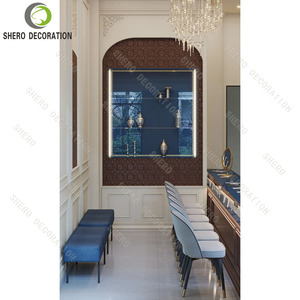 Vitrine à bijoux moderne en verre bleu avec éclairage LED, idéale pour la décoration de bijouterie. - Product Image 3