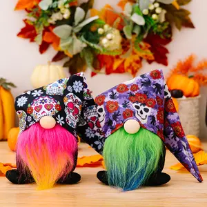 Hot Selling Home Cartoon 3D Printed Flowers Skeleton Pointed Hat Halloween Faceless Dolls Plush Gnome For Ghost Festival Party
