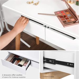 Juego de mesa de <span class=keywords><strong>tocador</strong></span> de madera blanca con 2 cajones <span class=keywords><strong>Taburete</strong></span> acolchado con espejo <span class=keywords><strong>para</strong></span> niñas Muebles de <span class=keywords><strong>tocador</strong></span> de dormitorio Estilo MDF - Product Image 4